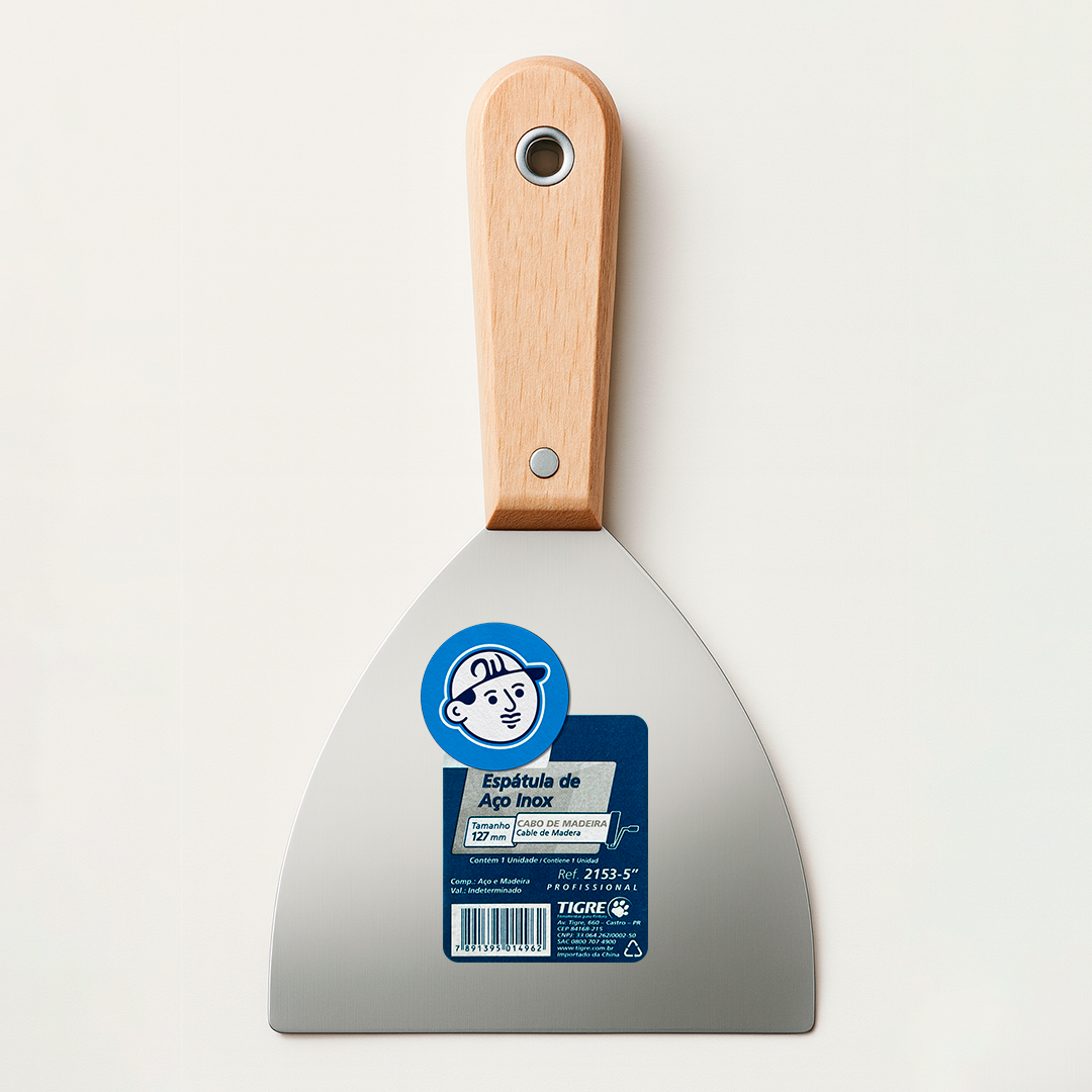 Espátula de Aço Inox • Cabo de Madeira • Ref. 2153-5″ • TIGRE